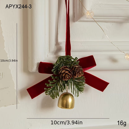 1pc Classic Christmas Door Hanger, Red Velvet Bow and Bell Ornament, Stainless Steel Holiday Tree Decoration, No Feathers, Electricity-Free Festive Accessory