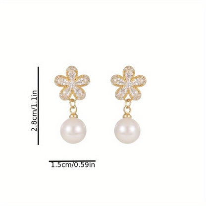 Sweet & Elegant Pink Flower Imitation Pearl Earrings