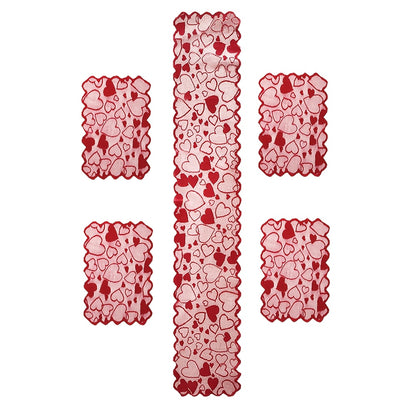 1/5pcs Valentine's Day heart-shaped red lace table flag placemat set for home decoration, anniversary parties, romantic home decoration tablecloths for weddings and Valentine's Day decorations