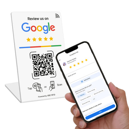 Social Media Integration Stand for Businesses - NFC Tap & QR Code, Easy Setup with Review Link ManaSynthetic Gemstoneent, Durable PVC, Perfect for Google Reviews and Social Media Integration, Social Media Stand