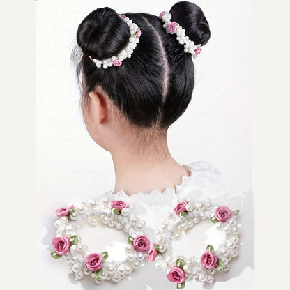2pcs Elegant White Floral & Pearl Hair Accessories - Pink Rose Adorned, Perfect for Daily Wear, Weddings & Flower Girls, Spring/Summer Collection, Wedding Hair Accessories
