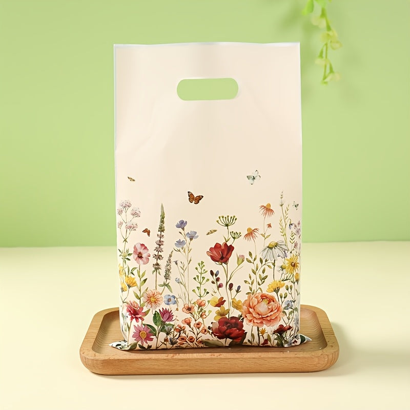 10/25/50pcs, Floral Theme Gift Bag, Wildflower Butterfly Handheld Bags, Spring Theme Party Packaging Bags, Youngsters Shower Party Supplies, Birthday Party Decoration, Wedding Anniversary Party Decor, Party Favor