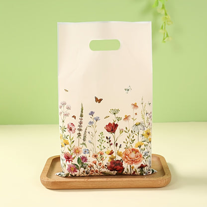10/25/50pcs, Floral Theme Gift Bag, Wildflower Butterfly Handheld Bags, Spring Theme Party Packaging Bags, Youngsters Shower Party Supplies, Birthday Party Decoration, Wedding Anniversary Party Decor, Party Favor