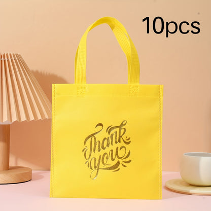 10pcs Thank You Gift Bags - Reusable Non-Woven Tote Bags with Rainbow Colors & Golden Glitter "Thank You" Design, Sturdy Handles for Birthdays, Weddings, Holidays, Small Business Gifts, Small Gift Bags, Event Favor Bags, Eleg