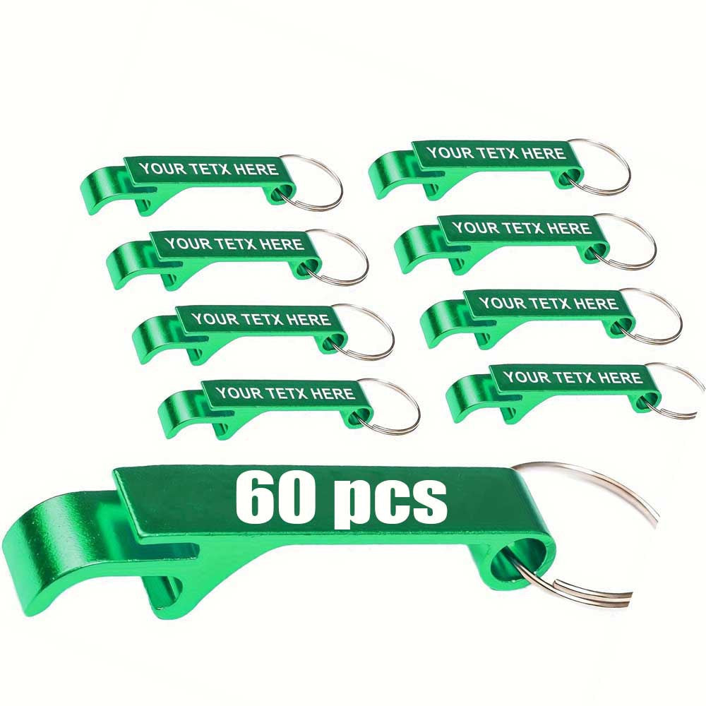 60 Pack Custom Engraved Aluminum Bottle Opener Keychains - Durable, Lightweight Metal Drink Openers with Personalized Text for Weddings, Business Events, Party Favors, Promotional Gifts
