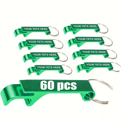 60 Pack Custom Engraved Aluminum Bottle Opener Keychains - Durable, Lightweight Metal Drink Openers with Personalized Text for Weddings, Business Events, Party Favors, Promotional Gifts