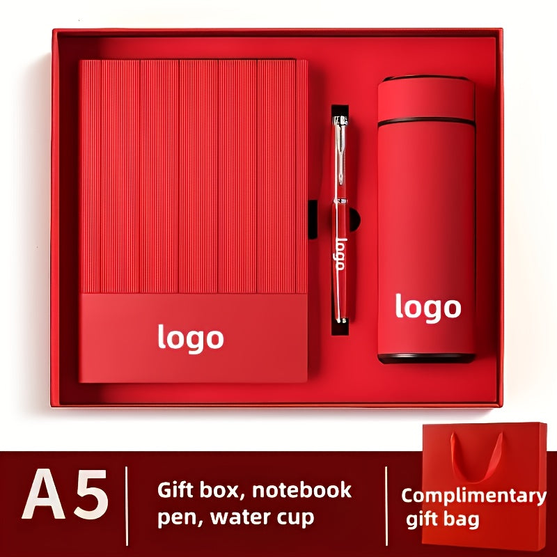 1 Set A5 Notebook & Binder-like Logbook Set - Luxury Gift Box with Golden/Black Labeling - Personalized Logo/Text/Brand - Heavy-Duty Paper Binder with Closure - Business Journal, Planner, Diary - Ideal for Corporate Gifts, Ch