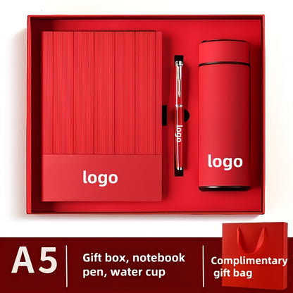 1 Set A5 Notebook & Binder-like Logbook Set - Luxury Gift Box with Golden/Black Labeling - Personalized Logo/Text/Brand - Heavy-Duty Paper Binder with Closure - Business Journal, Planner, Diary - Ideal for Corporate Gifts, Ch