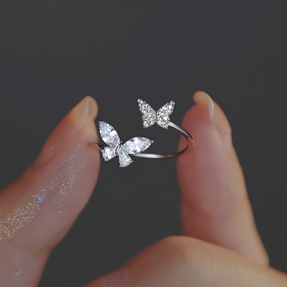 Adjustable Butterfly Ring with Rhinestones