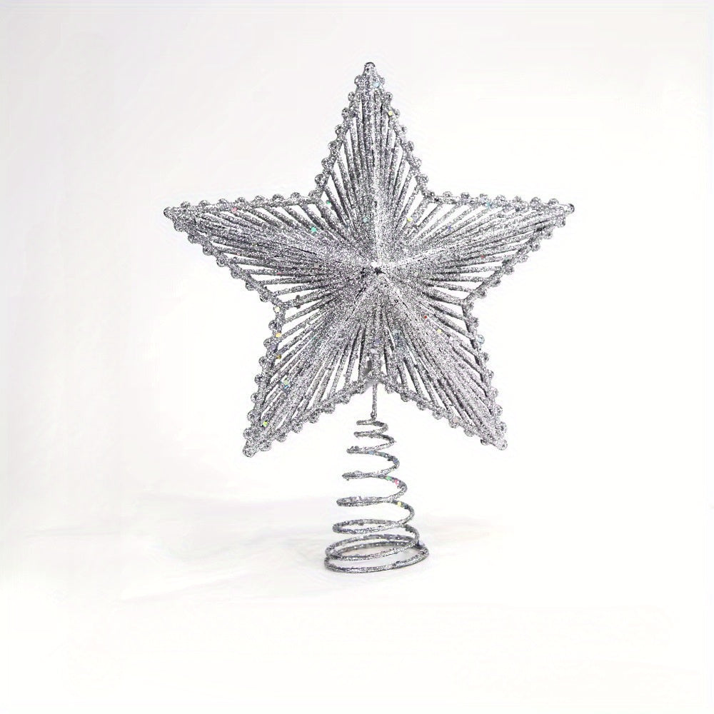 1pc Christmas Tree Topper - Sparkling Star Decoration with Red, Golden, or Silvery - Lightweight & Sturdy Plastic Construction for Indoor/Outdoor Xmas Tree, Wedding, Party Decor - No Electricity Needed - Easy Hang Loop - Holi