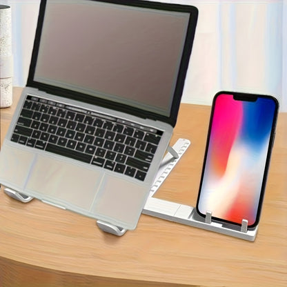 2-in-1 adjustable laptop stand with cooling function, portable ABS tripod base, stable and ergonomically designed, suitable for home office and remote work, laptop support stand, essential item for remote work, modern technol