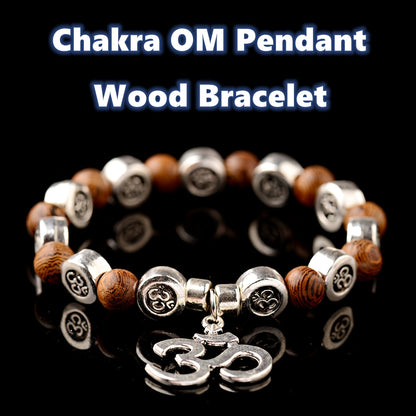 1pc Boho Tribal Style Chakra OM Pendant Wooden Bead Bracelet, Natural Stone Yoga Jewelry for Men and Women, Daily & Gift Occasion, Valentine's Day Suitable, All-Season Accessory