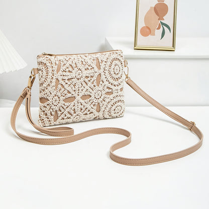 Elegant White Lace Crossbody Bag with Removable Beige Strap - Floral Pattern, Zipper Closure, Polyester Lining, Perfect for Spring & Summer Outfits, Casual or Formal Wear, Ladies Purse