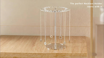 Elegant Acrylic Jewelry Display Stand for Necklaces, Bracelets & Pendants - Multi-Tier Rotating Organizer with Hooks, Oval Desktop Storage Rack for Home or Boutique, Jewelry Towers
