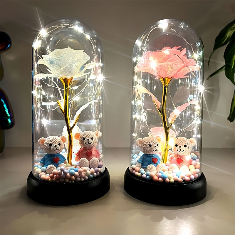 1pc Glow-in-the-Dark Rose Flower Decoration with LED-like Glow - Elegant Tabletop Centerpiece in Clear Dome, Battery-Powered (AAA Not Included) - Perfect Gift for Valentine's, Mother'S Day, Weddings, Birthdays, Christmas - Wo