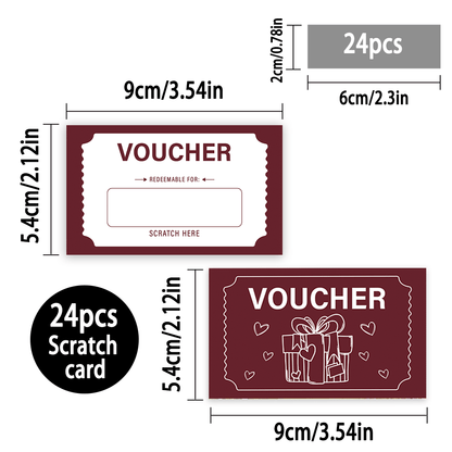 24pcs, Love Coupon, DIY scratch card, Surprise Card, Raffle Card, Game Card, Birthday Card, Reward Card, Holiday Gift Card, Birthday Party decoration, Scratch, Class Reward, Party, Birthday gift, Scratc