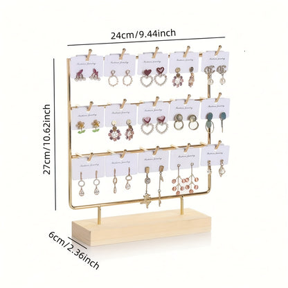 1pc Elegant Wooden Earring Display Stand with Metal Frame - Rectangular, Lacquered Finish, Perfect for Selling or Organizing Jewelry, Jewelry Display | Modern Earring Rack | Durable Jewelry Stand, Jewelry Display Rack, Jewelr