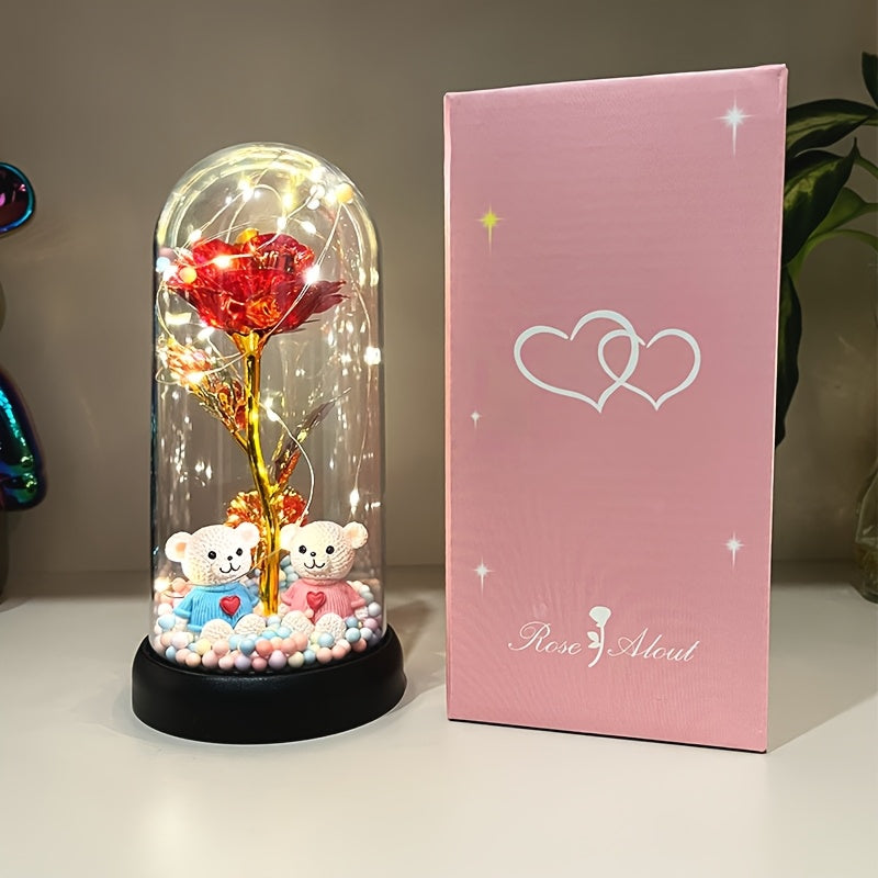 1pc Glow-in-the-Dark Rose Flower Decoration with LED-like Glow - Elegant Tabletop Centerpiece in Clear Dome, Battery-Powered (AAA Not Included) - Perfect Gift for Valentine's, Mother'S Day, Weddings, Birthdays, Christmas - Wo