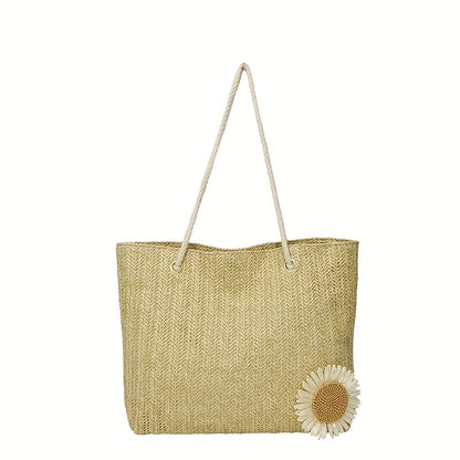 Large Capacity Wicker-Style Handbag with Magnetic Closure & Double Handle