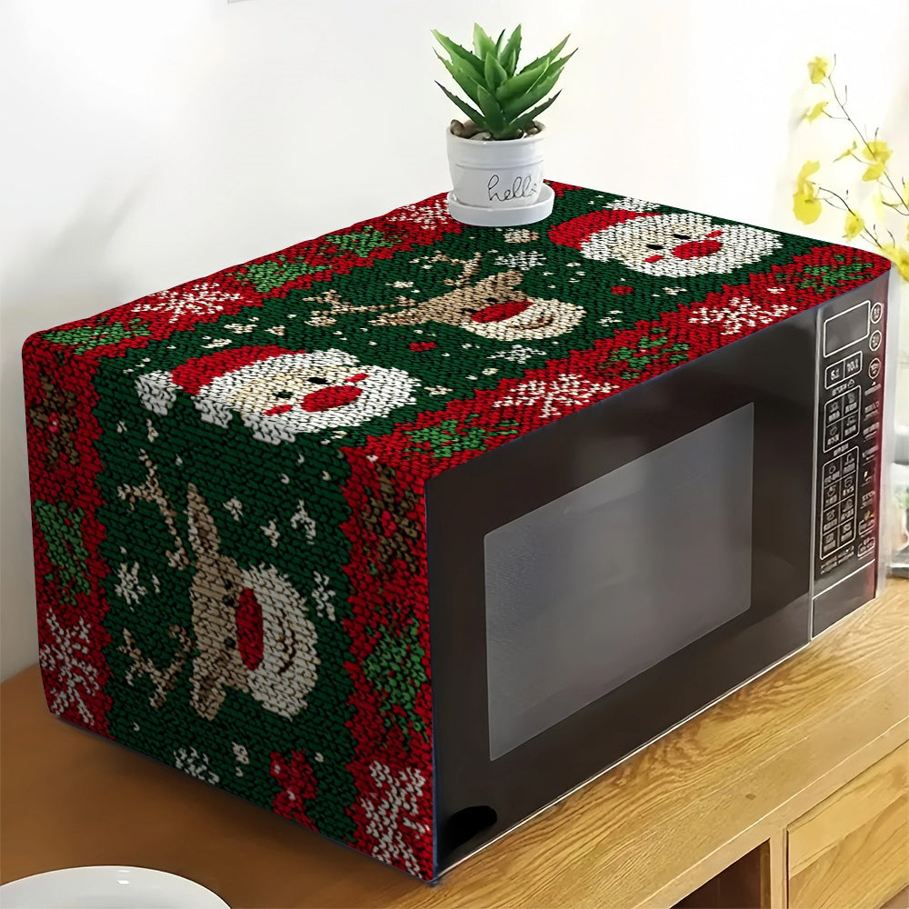 1pc Christmas Oven Mat - Non-Slip Kitchen Appliance liner with Santa, Reindeer, Snowflakes in Green, Red, White, Golden - Heat-Resistant Oven Dust Mat for Microwave, stove - Easy-Clean Holiday Decor (Polyester), Christmas Dec