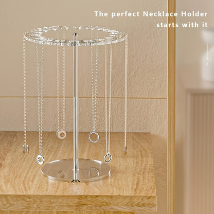Elegant Acrylic Jewelry Display Stand for Necklaces, Bracelets & Pendants - Multi-Tier Rotating Organizer with Hooks, Oval Desktop Storage Rack for Home or Boutique, Jewelry Towers