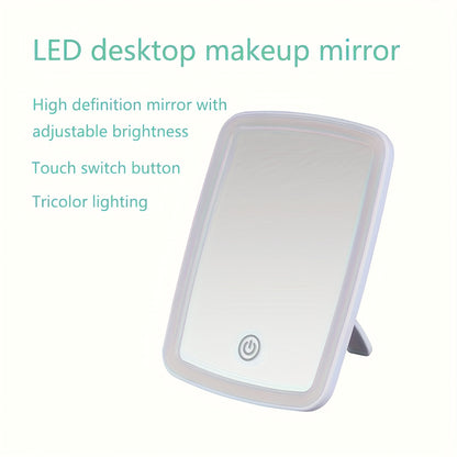 LED Makeup Mirror: Tri-Color Touch Control Dimmable Warm/White/Natural Light, Foldable & Portable Design (Battery Not Included), Long Press to Adjust Brightness – Perfect for Valentine'S Day/Birthday Gift