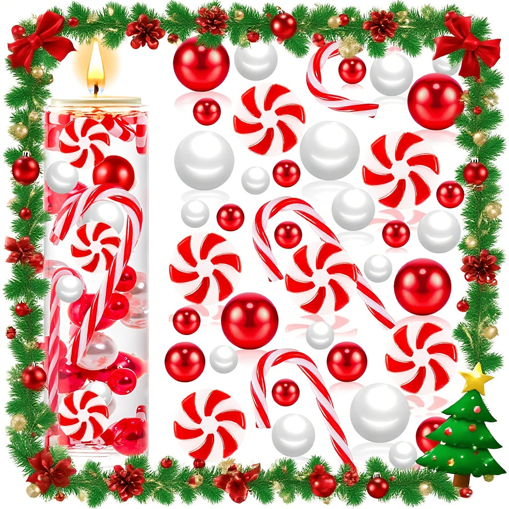 531pcs, Floating Beads for Centerpieces Vases, Vase Fillers, Christmas Vase Filler, White and Red Fake Candy Cane Decor, Christmas Table Decor, Christmas Vase Fillers for Home Table Decorations, Christmas Home Decor