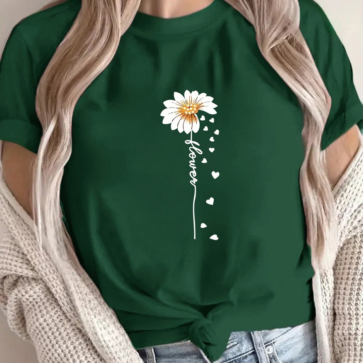 Women'S Floral Print T-Shirt - Casual & Vacation Style, Short Sleeve Crew Neck, Spring/Summer Collection, Machine Washable, Slim Fit with Vibrant Flower Design, Lightweight Polyester Blend, Perfect for Casual Attire, Casual S