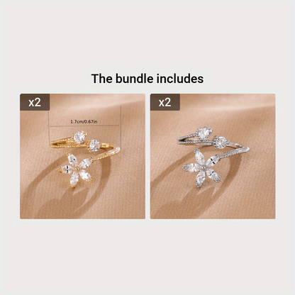 Floral-Shaped Ring Inlaid with AAA Zirconia Stones