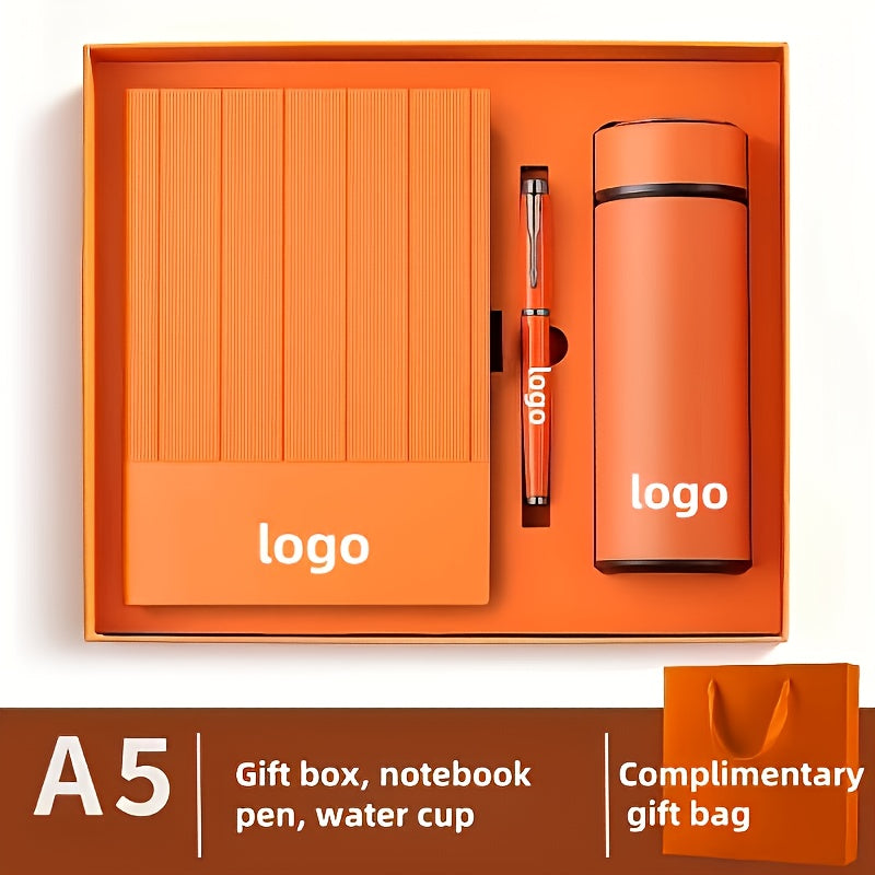 1 Set A5 Notebook & Binder-like Logbook Set - Luxury Gift Box with Golden/Black Labeling - Personalized Logo/Text/Brand - Heavy-Duty Paper Binder with Closure - Business Journal, Planner, Diary - Ideal for Corporate Gifts, Ch