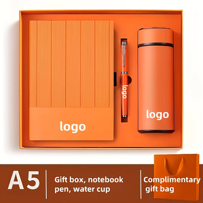 1 Set A5 Notebook & Binder-like Logbook Set - Luxury Gift Box with Golden/Black Labeling - Personalized Logo/Text/Brand - Heavy-Duty Paper Binder with Closure - Business Journal, Planner, Diary - Ideal for Corporate Gifts, Ch