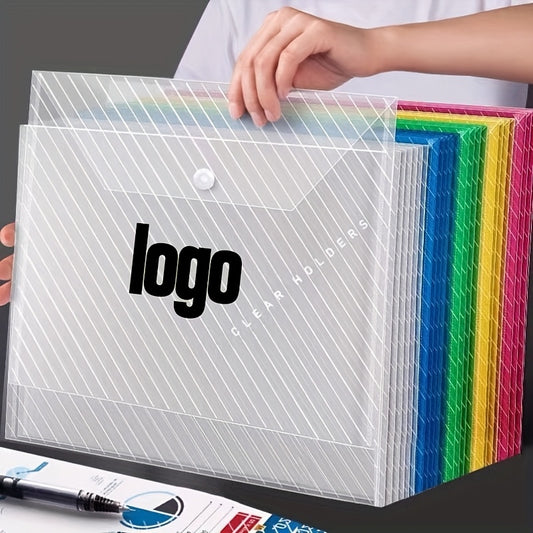 1/10/20pcs Customizable Logo File Bags - Transparent PP Material, Random Colors (Pink, Blue, Green, Yellow, Orange), Personalized for Business, Brand, or Store - Ideal for Customer, Partner, Member Gifts or Team Employee Rewa