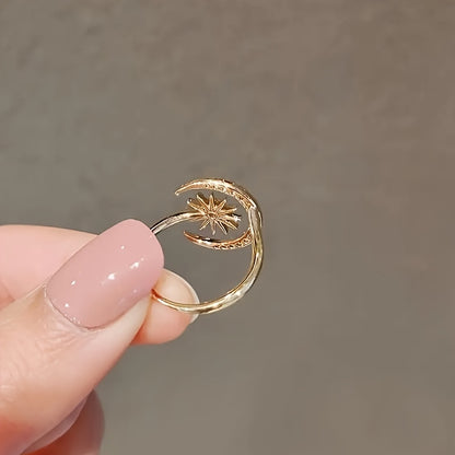 Adjustable Open Sun and Moon Couple's Ring with Rhinestones - Fashion Zinc Alloy Jewelry