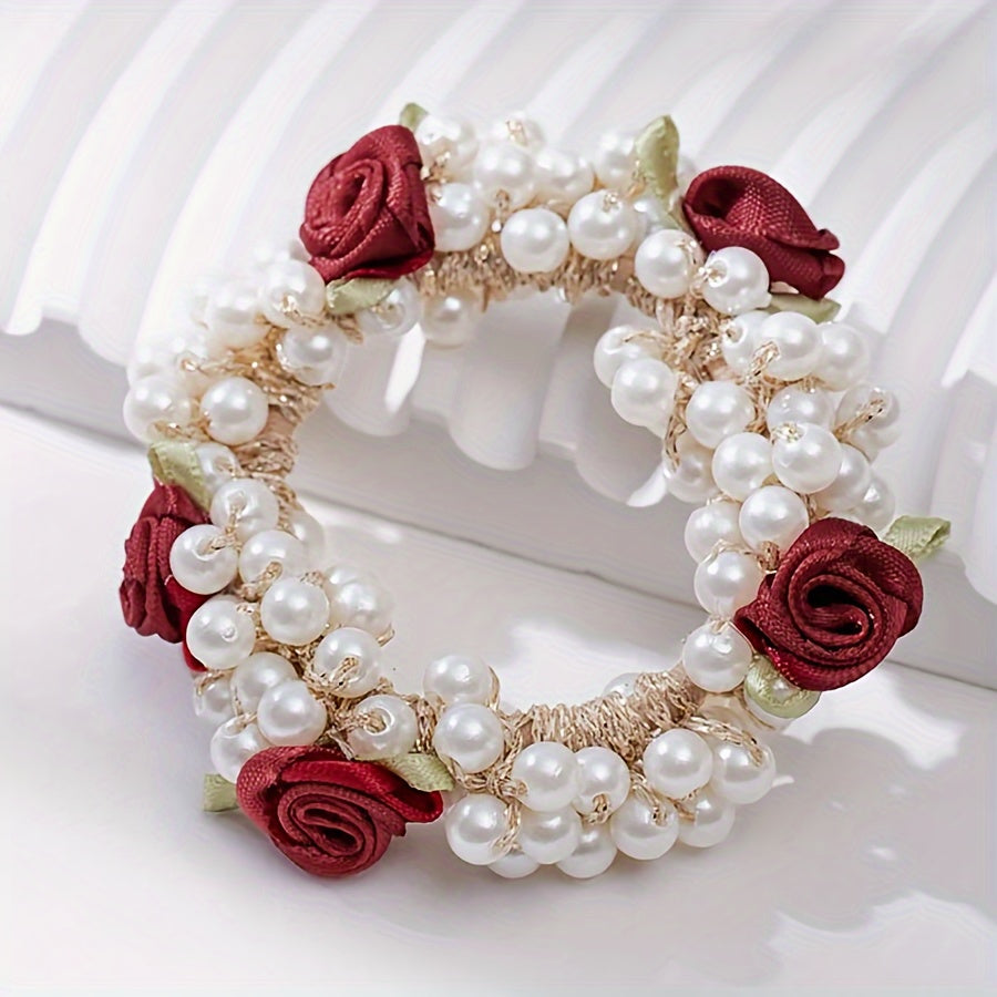 2pcs Elegant White Floral & Pearl Hair Accessories - Pink Rose Adorned, Perfect for Daily Wear, Weddings & Flower Girls, Spring/Summer Collection, Wedding Hair Accessories