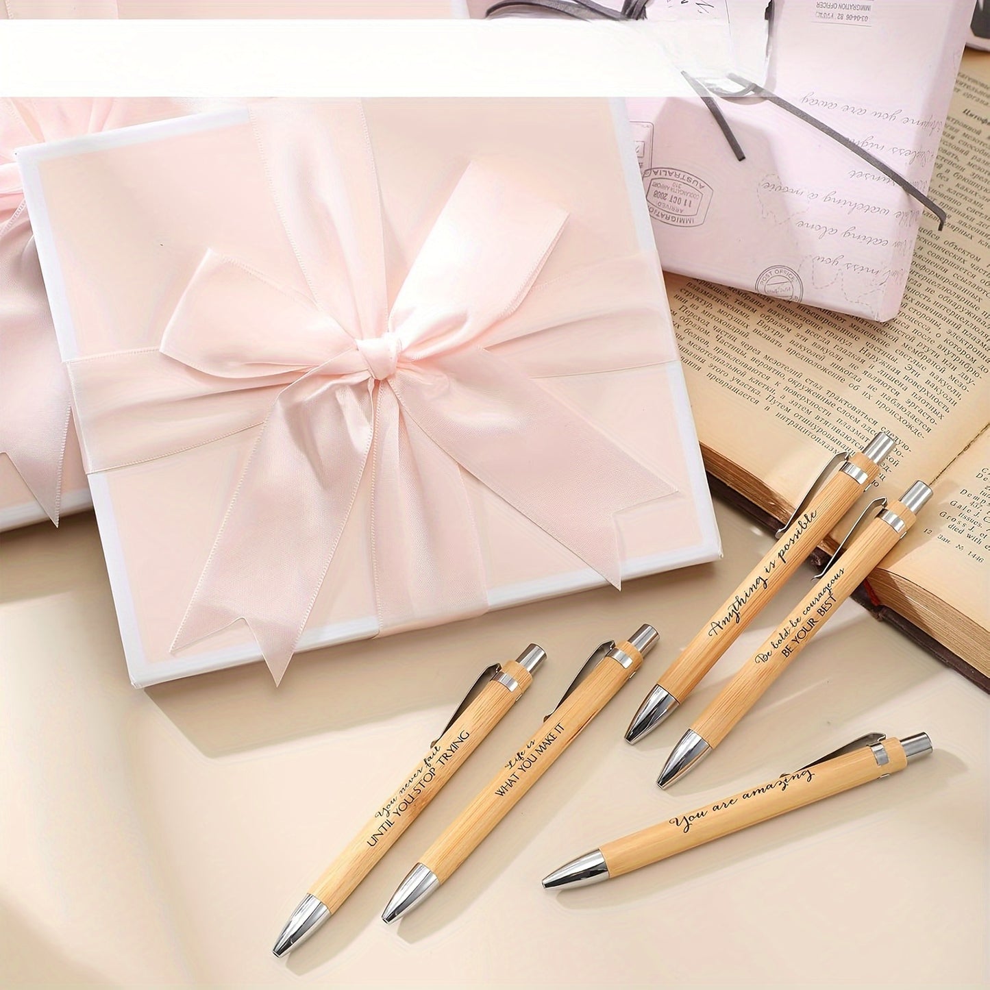 30pcs Customized Engraved Bamboo Pens, Black Ink, Stick Construction, for Teachers, Office, Supplies, Colleagues, Employee Appreciation Gifts - Ideal for Camping Stationery, Customized Stationery, Corporate Giveaways, Teacher