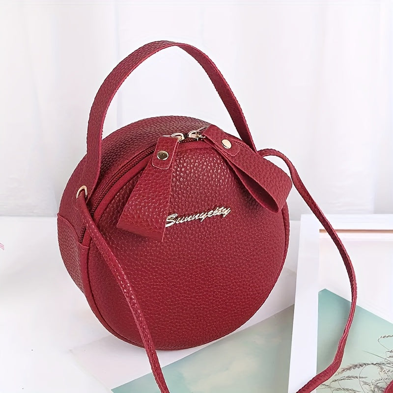 Women's Small Round Handbag - Detachable Crossbody/Handbag with Golden-Tone