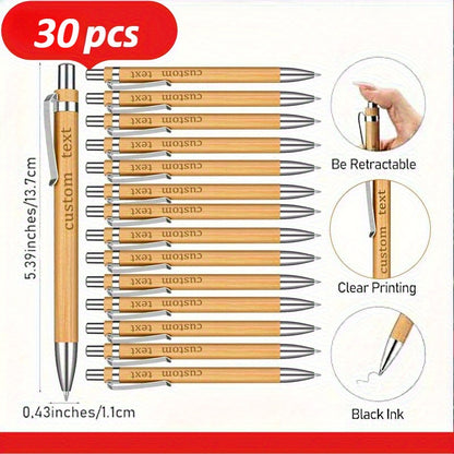 30pcs Customized Engraved Bamboo Pens, Black Ink, Stick Construction, for Teachers, Office, Supplies, Colleagues, Employee Appreciation Gifts - Ideal for Camping Stationery, Customized Stationery, Corporate Giveaways, Teacher