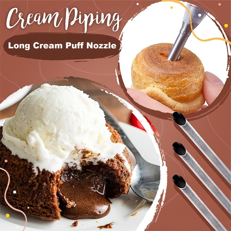 2-Pack Stainless Steel Piping Nozzles, Long Puff Tip, for Baking, Pastry Nozzle for Cookie, Dessert, Cake Decoration, Professional Baking Tools