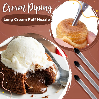 2-Pack Stainless Steel Piping Nozzles, Long Puff Tip, for Baking, Pastry Nozzle for Cookie, Dessert, Cake Decoration, Professional Baking Tools