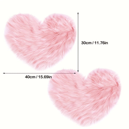 2pcs Black Plush Heart-Shaped Mat Ornaments - Soft Faux Artificial Wool, Machine Washable, Decorative Floor Mats for Bedroom, Living Room & Dressing Table, Perfect Christmas Gift with Elegant Floral Accents, Bedroom Decor | P