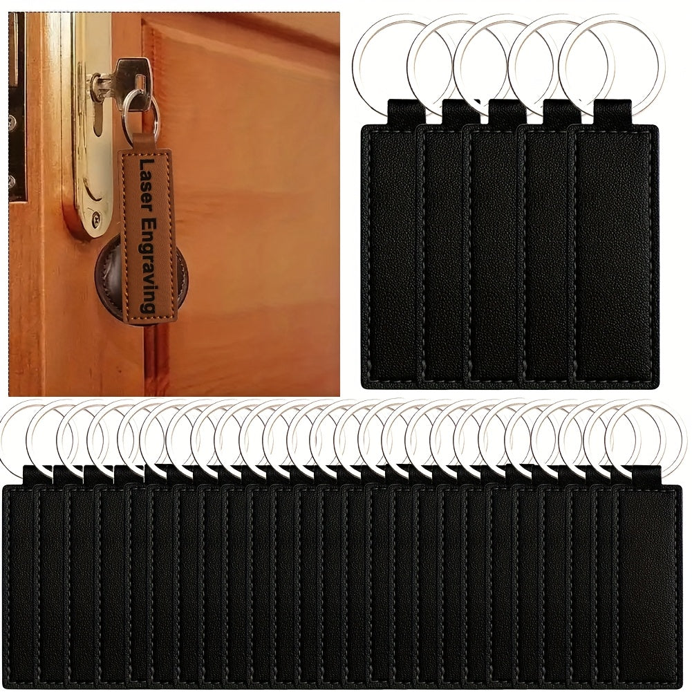 30pcs Faux Leather Key Fob Kit, 4.09*0.98in Rectangular Faux Leather Keychain Blanks with Keychain Rings, Laser Engraving Keychain -DIY School/Corporate Logos Gifts Stamping DIY Handicrafts for Faux Leather Working, Faux Leat