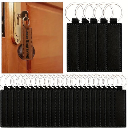 30pcs Faux Leather Key Fob Kit, 4.09*0.98in Rectangular Faux Leather Keychain Blanks with Keychain Rings, Laser Engraving Keychain -DIY School/Corporate Logos Gifts Stamping DIY Handicrafts for Faux Leather Working, Faux Leat