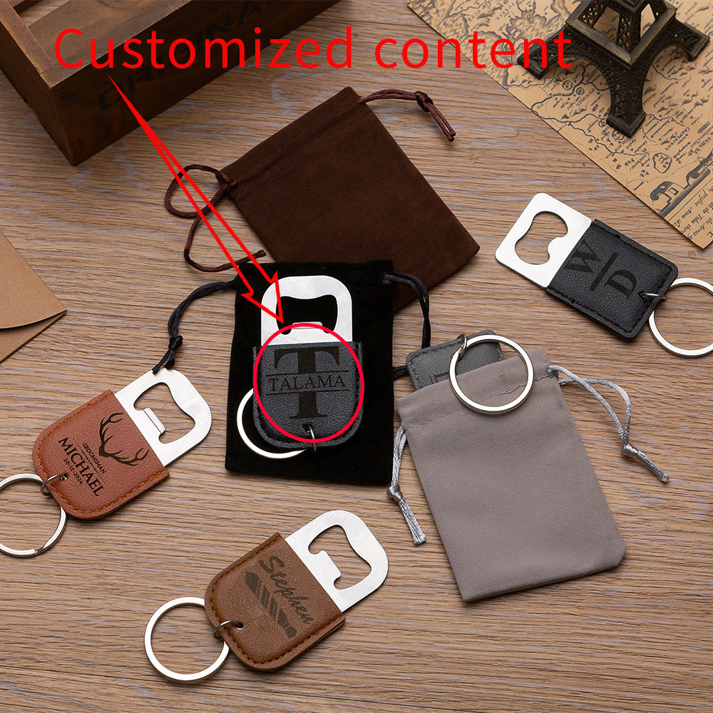 Personalized Bottle Opener Keychain - Custom Logo/Text, Heavy-Duty Synthetic Faux Leather Keyring with Opening Mechanism, Elegant Bottle Opener for Men, Dad, Groomsmen - Birthday, Wedding, Anniversary Gifts - No Electricity N
