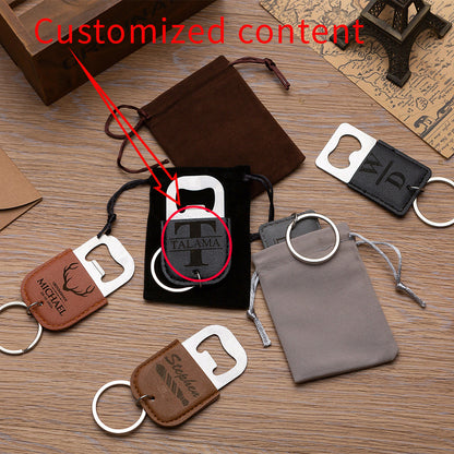 Personalized Bottle Opener Keychain - Custom Logo/Text, Heavy-Duty Synthetic Faux Leather Keyring with Opening Mechanism, Elegant Bottle Opener for Men, Dad, Groomsmen - Birthday, Wedding, Anniversary Gifts - No Electricity N