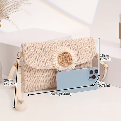 Elegant Women'S Crossbody Bag with Adjustable Strap, Sunflower Embellishment, and Snap Closure
