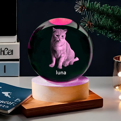 Customizable Crystal Ball with Wooden Base - Personalized Photo Glass Sphere for Bedroom, Living Room Decor - Ideal Gift for Birthdays, Valentine'S Day, Thanksgiving, Christmas - DIY Engraved Option, USB Powered, No Battery N