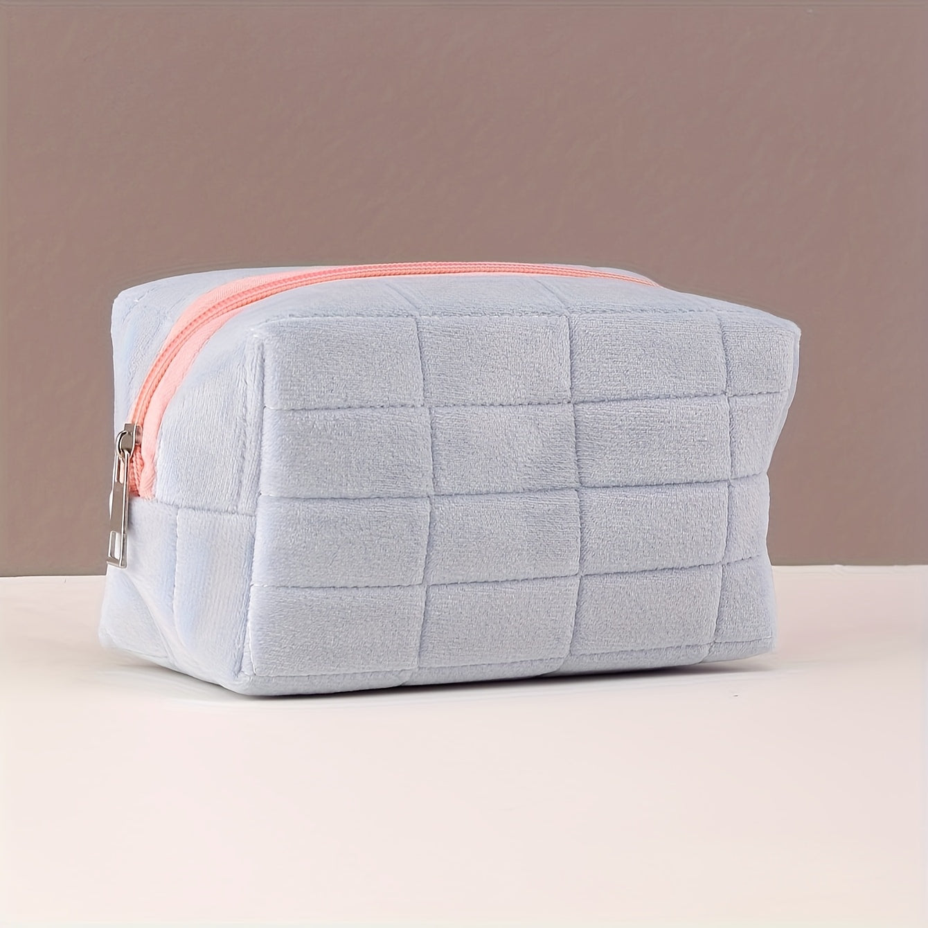 Soft Plaid Polyester Makeup Bag - Large Capacity, Odorless Travel Cosmetic Pouch with Zipper for Brushes & Storage,
