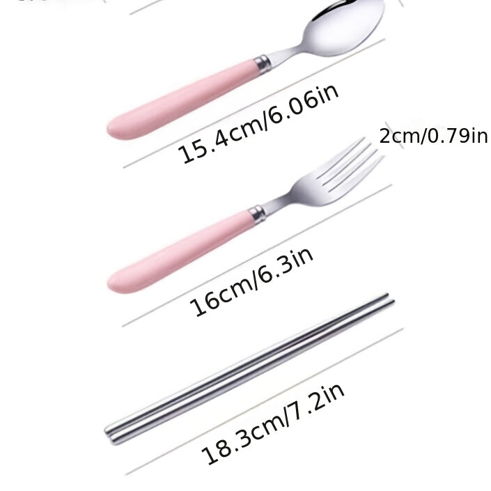 Stainless Steel Cutlery Set with Portable Storage Box - Durable Polished Finish, Includes Spoon, Fork, and Chopsticks, Ideal for Camping and Everyday Use, Camping Essentials|Sleek Cutlery Set|Durable Cutlery, Camping Utensils