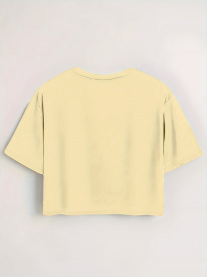 Women'S Red Heart & Butterfly Print Crop Top T-Shirt - Casual Round Neck Short Sleeve, Lightweight Polyester, Machine Washable, Spring/Summer Fashion Essential, Versatile Streetwear, Butterfly Shirt