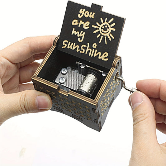 A Hand-Cranked Wooden Music Box with a Vintage Design, Engraved with The Phrase 'You Are My Sunshine', Perfect As a Gift for Mom. Ideal for Birthdays, Anniversaries, Weddings, Valentine'S Day, Or New Year, And Serves As a Cha